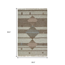 5' X 8' Grey Geometric Flatweave Handmade Stain Resistant Area Rug With Fringe