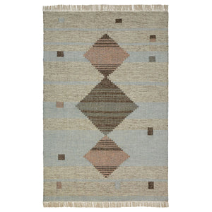 5' X 8' Light Blue Geometric Flatweave Handmade Stain Resistant Area Rug With Fringe
