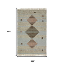 5' X 8' Light Blue Geometric Flatweave Handmade Stain Resistant Area Rug With Fringe