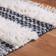 4' X 6' Black And Ivory Wool Striped Flatweave Handmade Stain Resistant Area Rug With Fringe