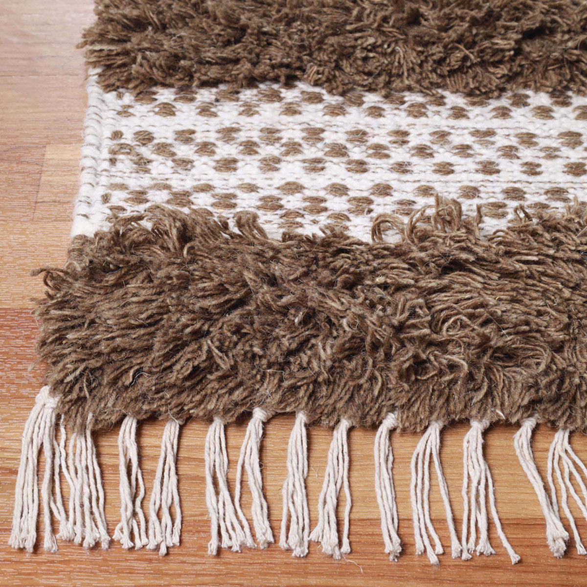 4' X 6' Olive And Ivory Wool Striped Flatweave Handmade Stain Resistant Area Rug With Fringe