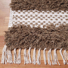 4' X 6' Olive And Ivory Wool Striped Flatweave Handmade Stain Resistant Area Rug With Fringe