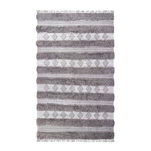 5' X 8' Grey And Silver Wool Striped Flatweave Handmade Stain Resistant Area Rug With Fringe