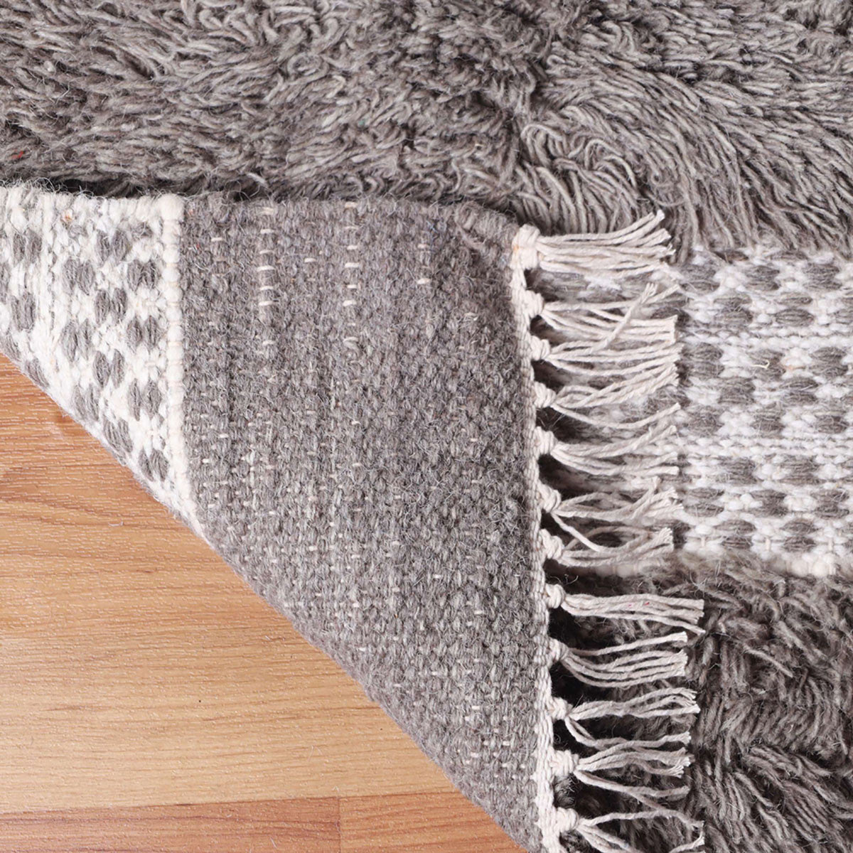 5' X 8' Grey And Silver Wool Striped Flatweave Handmade Stain Resistant Area Rug With Fringe