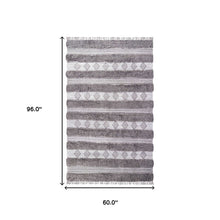 5' X 8' Grey And Silver Wool Striped Flatweave Handmade Stain Resistant Area Rug With Fringe