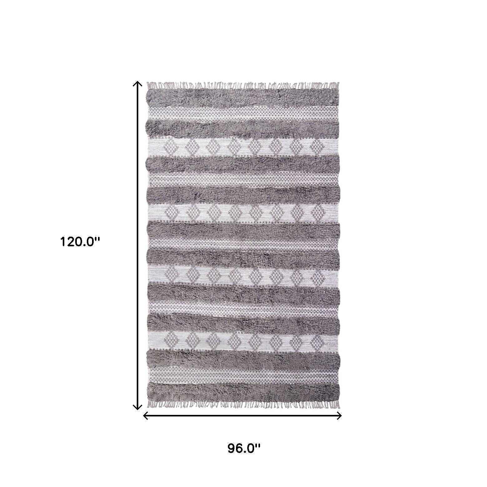 8' X 10' Grey And Silver Wool Striped Flatweave Handmade Stain Resistant Area Rug With Fringe