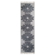 10' Silver And Grey Wool Geometric Flatweave Handmade Stain Resistant Runner Rug With Fringe