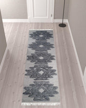 10' Silver And Grey Wool Geometric Flatweave Handmade Stain Resistant Runner Rug With Fringe
