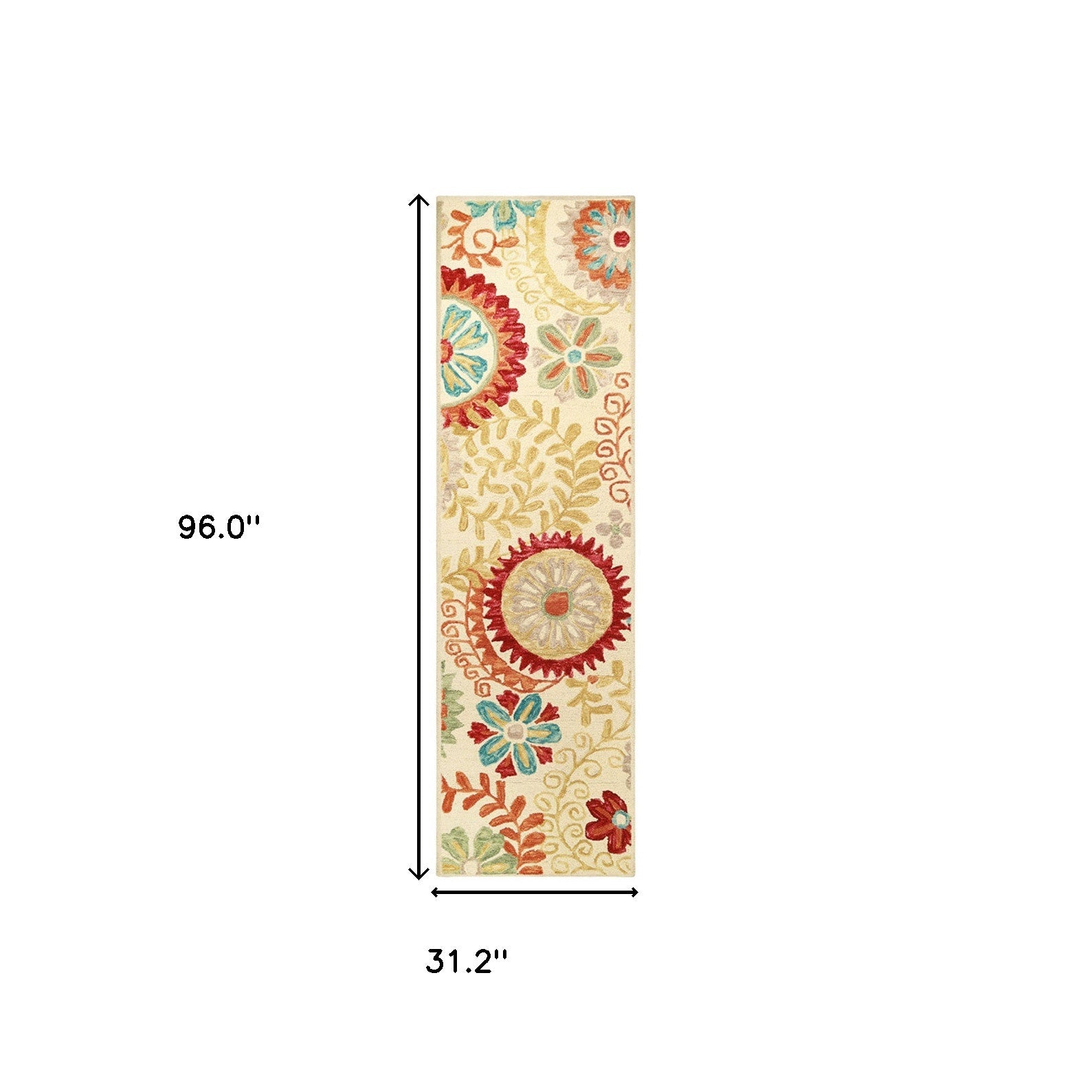 8' Cream Wool Medallion Tufted Handmade Stain Resistant Runner Rug