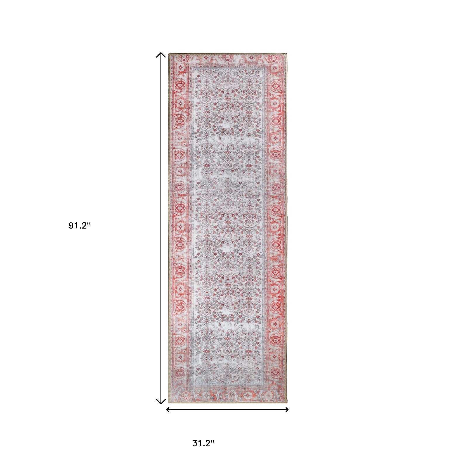 8' Berry Red Oriental Power Loom Stain Resistant Runner Rug