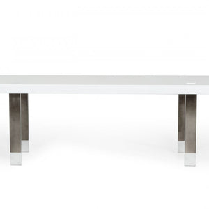 White And Gun Metal Rectangular Manufactured Wood And Stainless Steel Dining Table 95"