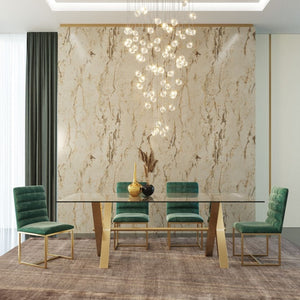 87" Clear And Gold Rectangular Glass And Stainless Steel Dining Table