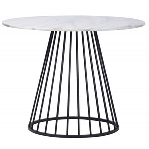 43" White And Black Rounded Manufactured Wood And Metal Dining Table