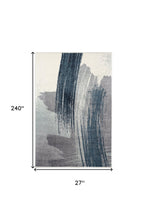 2' X 20' White And Blue Abstract Power Loom Stain Resistant Area Rug