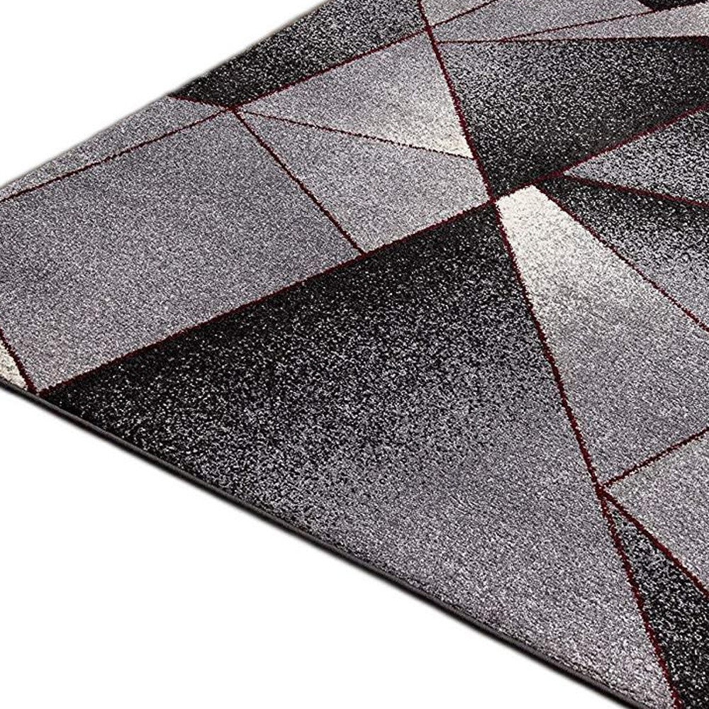 2' X 13' Grey And Blue Geometric Power Loom Stain Resistant Area Rug