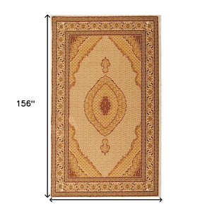 2' X 13' Cream Oriental Power Loom Stain Resistant Area Rug
