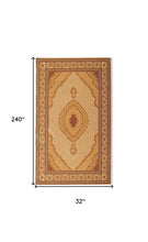 3' X 20' Cream Oriental Power Loom Stain Resistant Area Rug