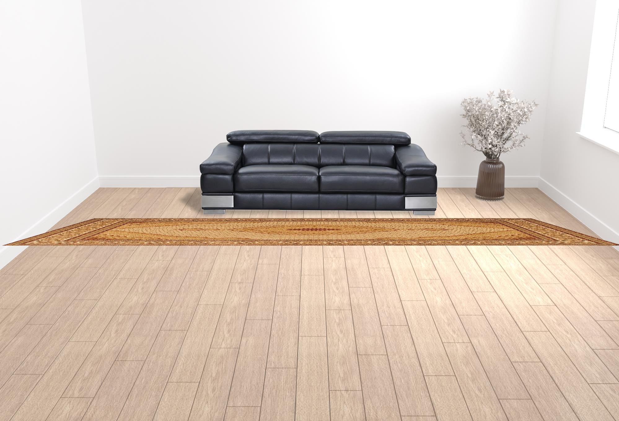 3' X 20' Cream Oriental Power Loom Stain Resistant Area Rug