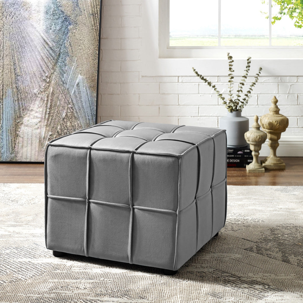 22" Light Grey Velvet And Black Cube Ottoman