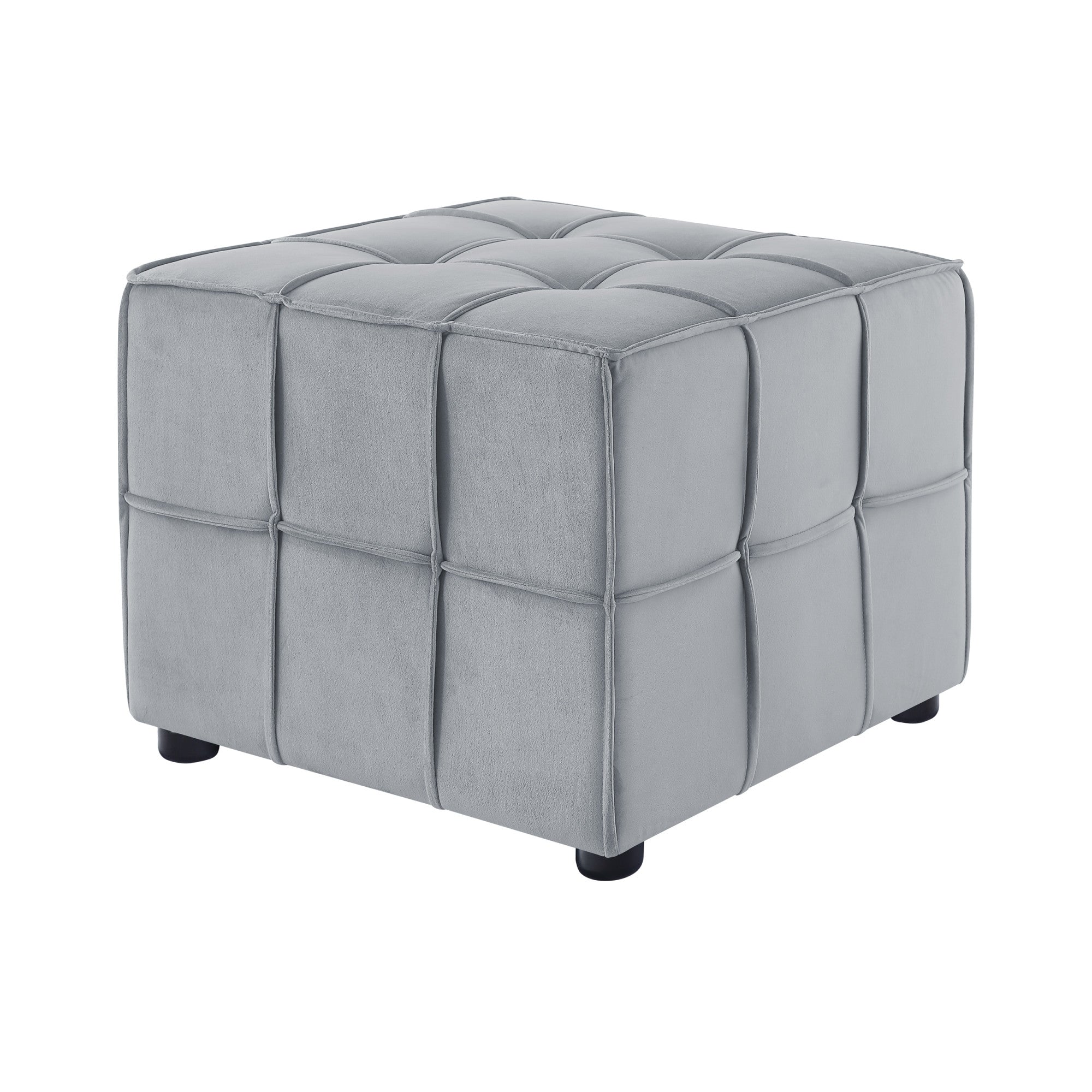 22" Light Grey Velvet And Black Cube Ottoman