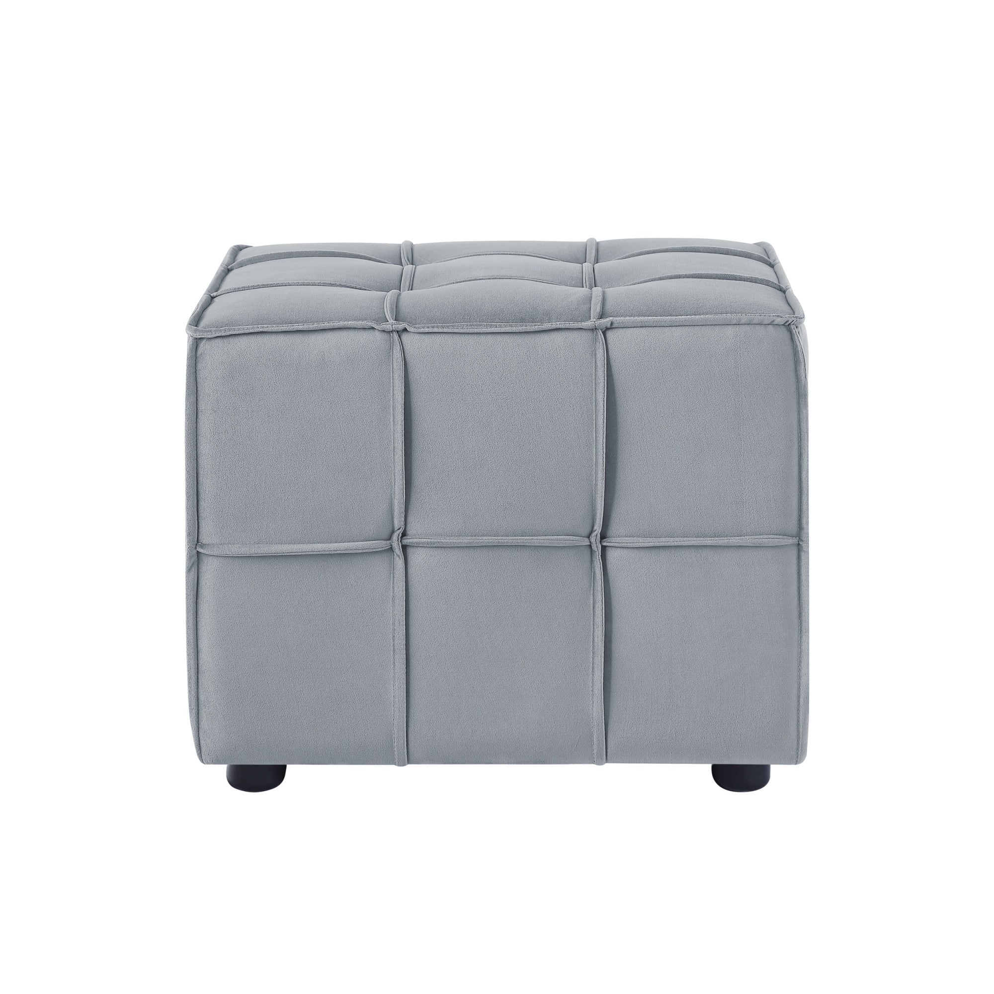 22" Light Grey Velvet And Black Cube Ottoman