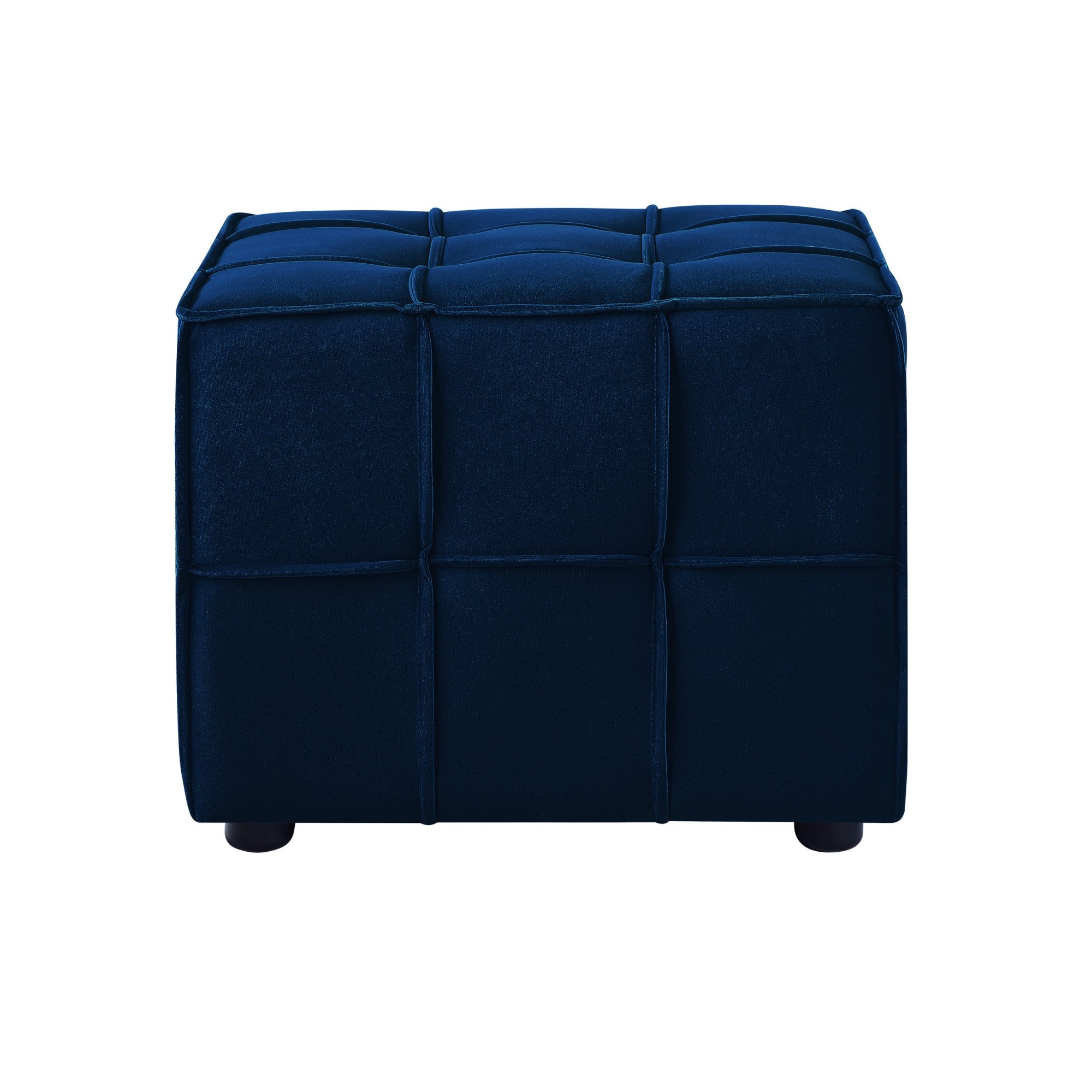 22" Navy Velvet And Black Cube Ottoman