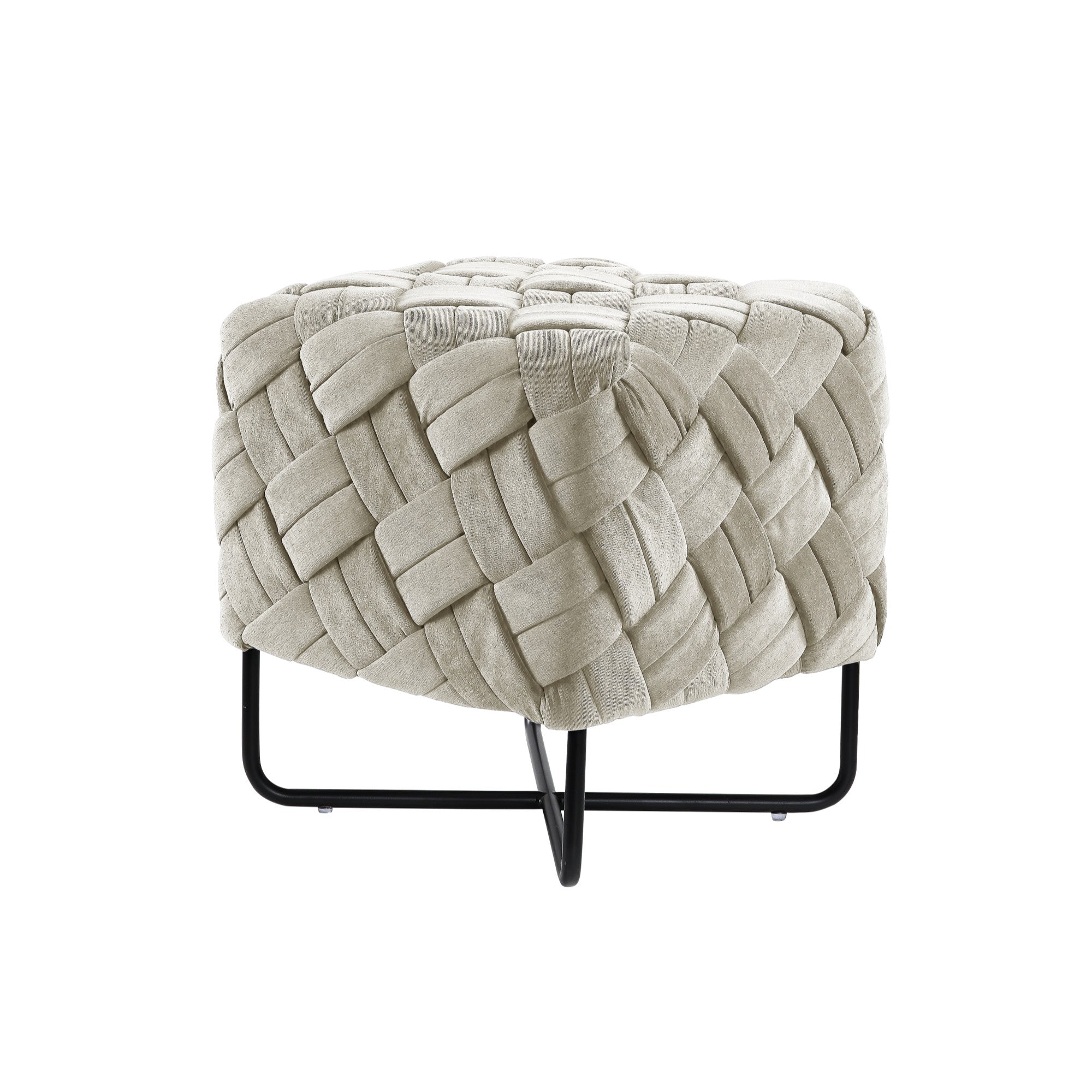 17" Cream White Velvet And Black Cube Ottoman