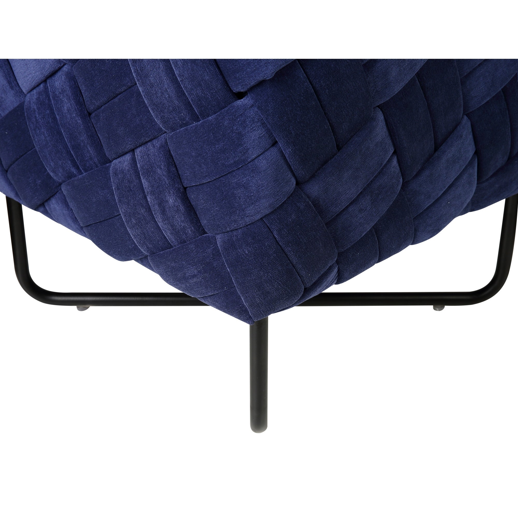 17" Navy Velvet And Black Cube Ottoman