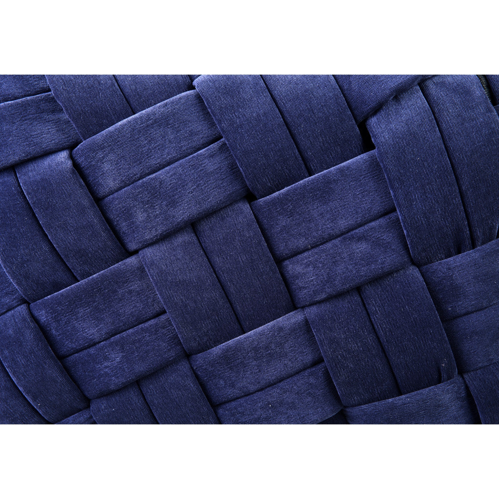 17" Navy Velvet And Black Cube Ottoman