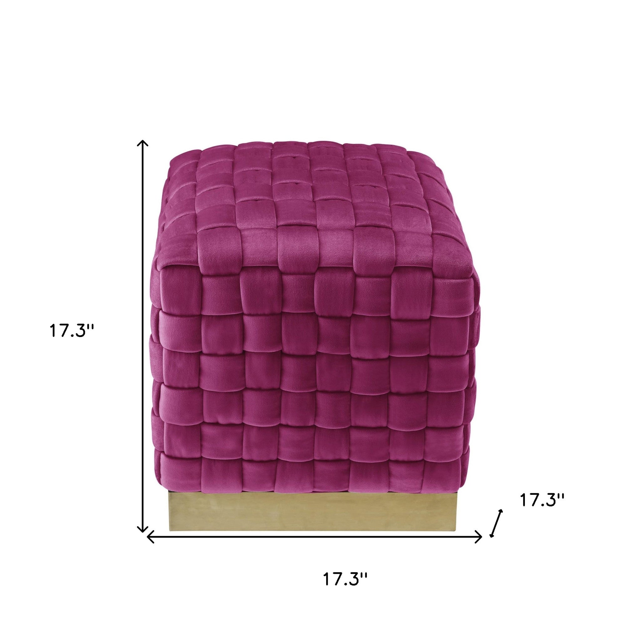 Fuchsia Woven Velvet And Gold Ottoman 17"