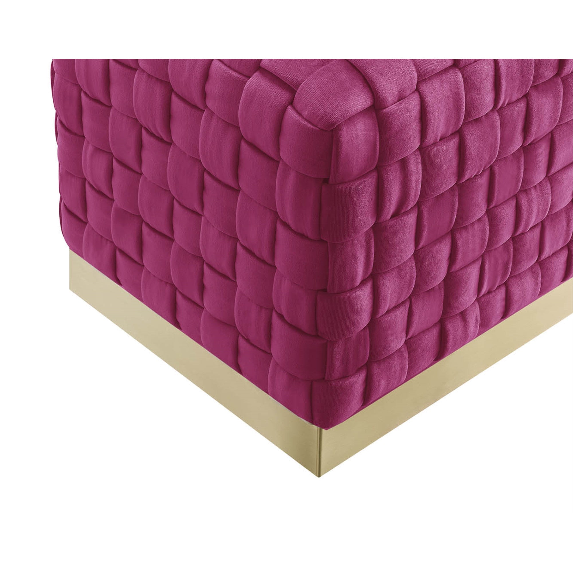 Fuchsia Woven Velvet And Gold Ottoman 17"