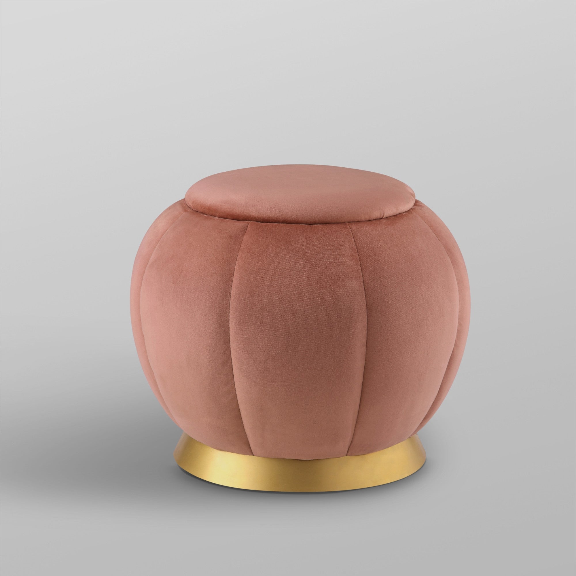 20" Blush Velvet And Gold Round Bloom Ottoman