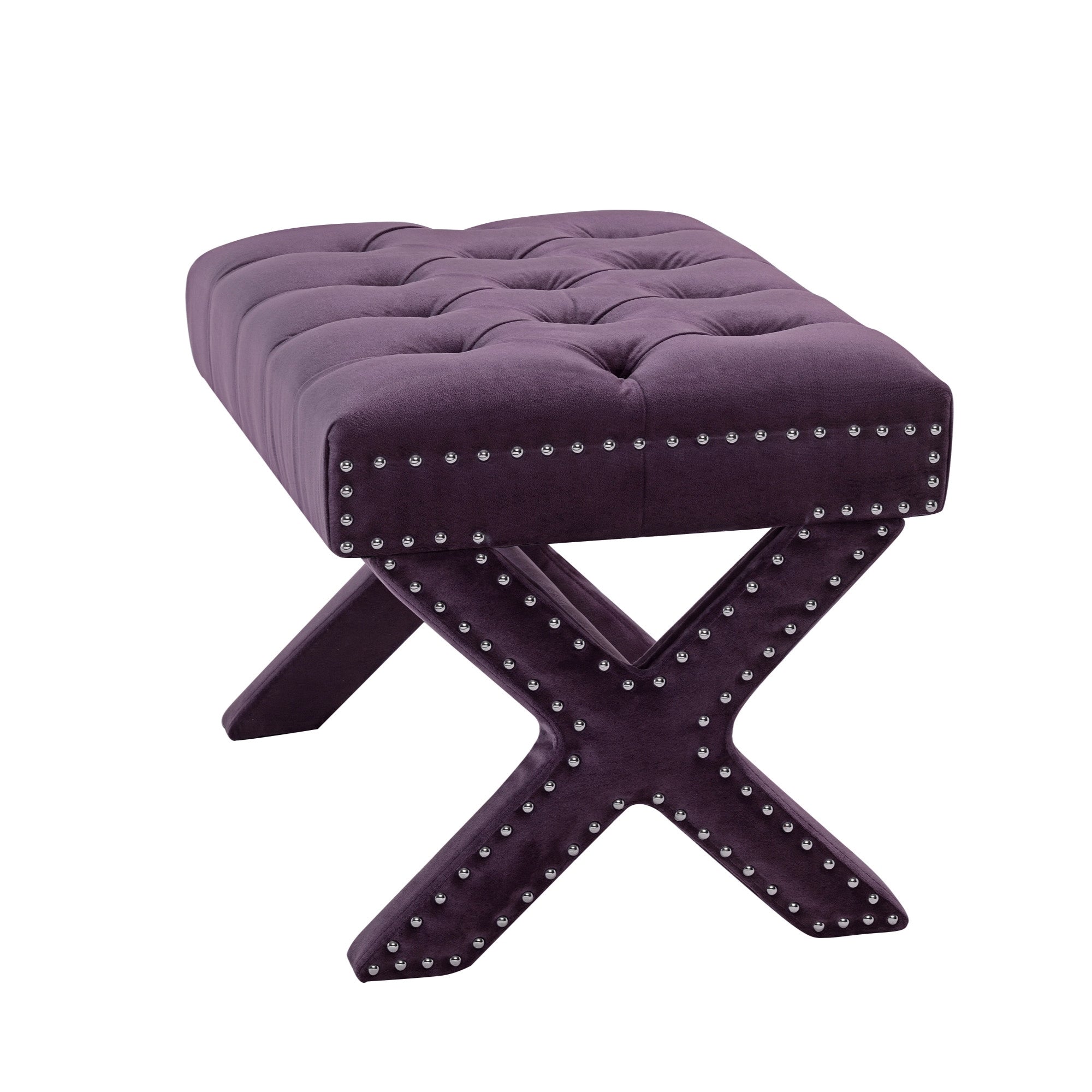20" Plum Velvet Tufted Ottoman