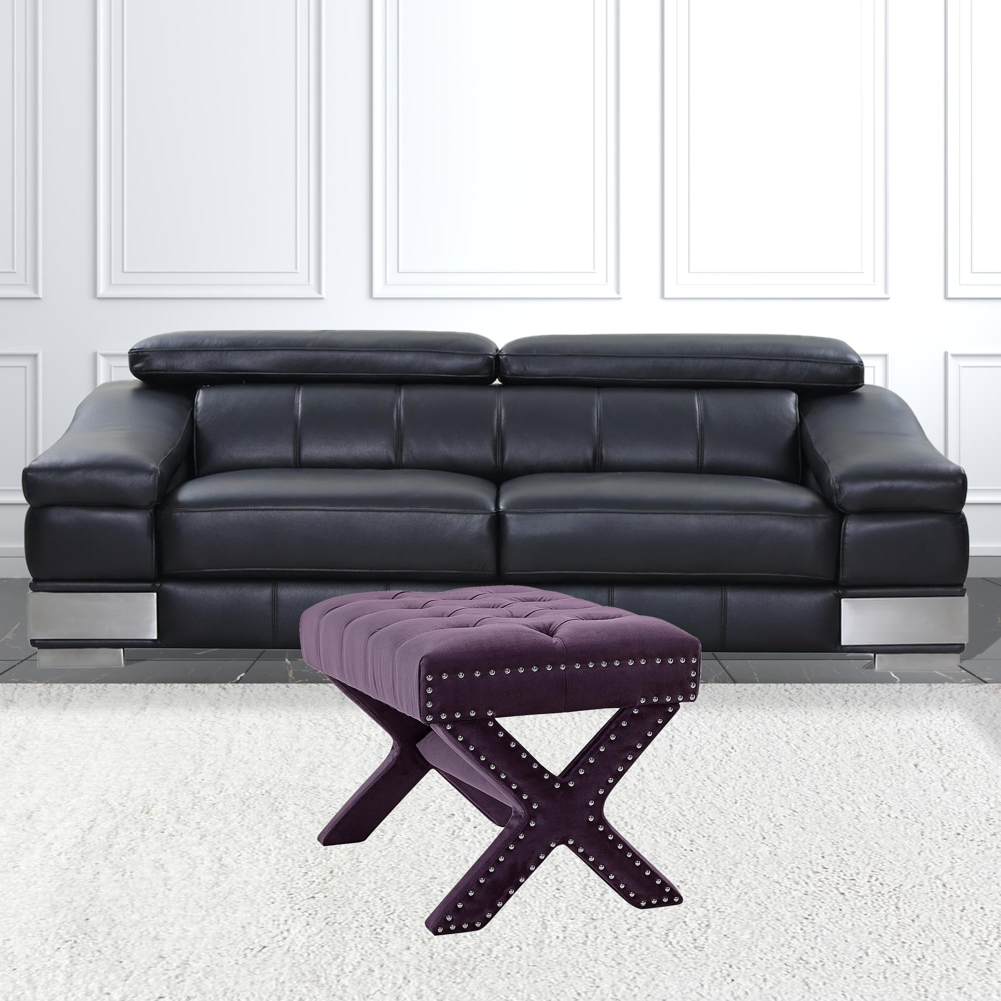 20" Plum Velvet Tufted Ottoman