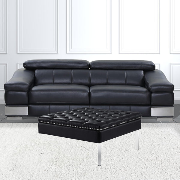 Black Faux Leather And Clear Cocktail Ottoman 35"