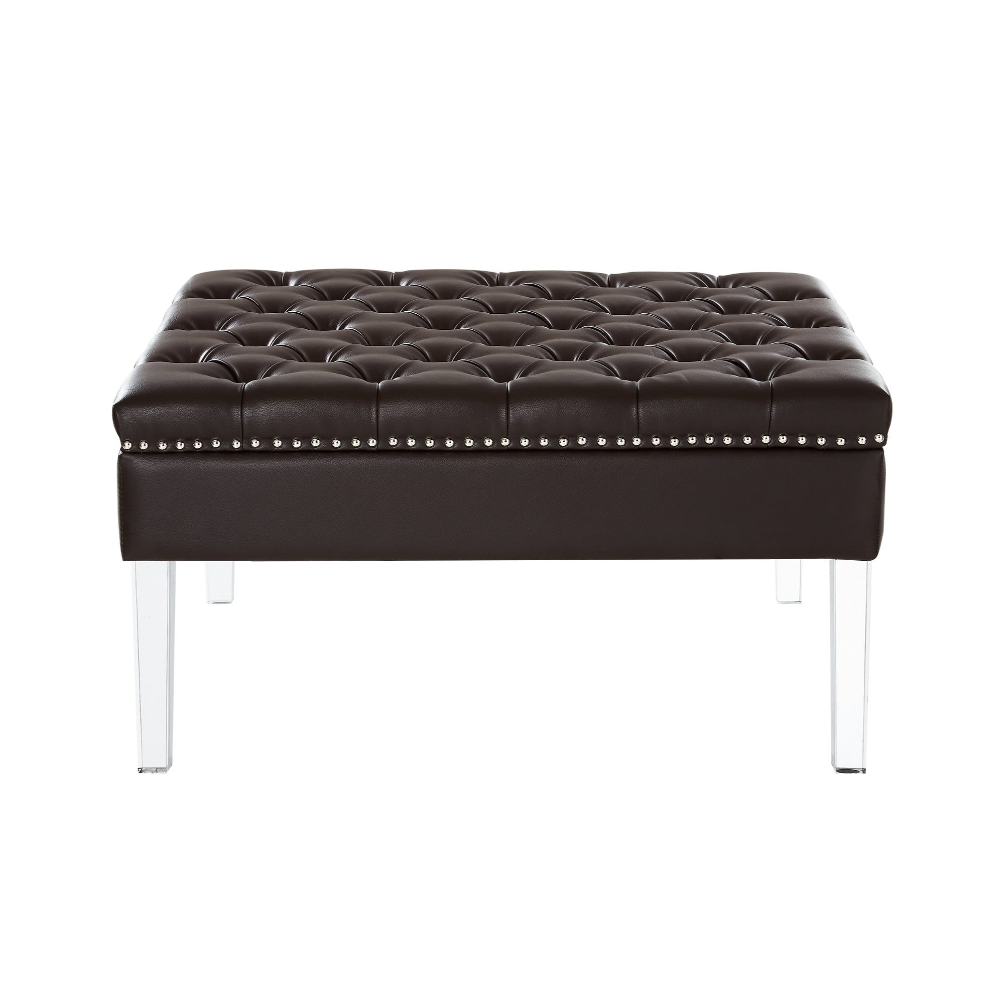 Espresso Faux Leather and Acrylic Cocktail Ottoman 35"