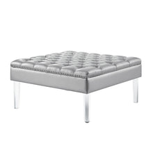 Silver Faux Leather And White And Clear Tufted Cocktail Ottoman 35