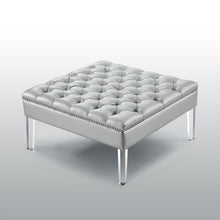 Silver Faux Leather And White And Clear Tufted Cocktail Ottoman 35