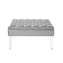 Silver Faux Leather And White And Clear Tufted Cocktail Ottoman 35