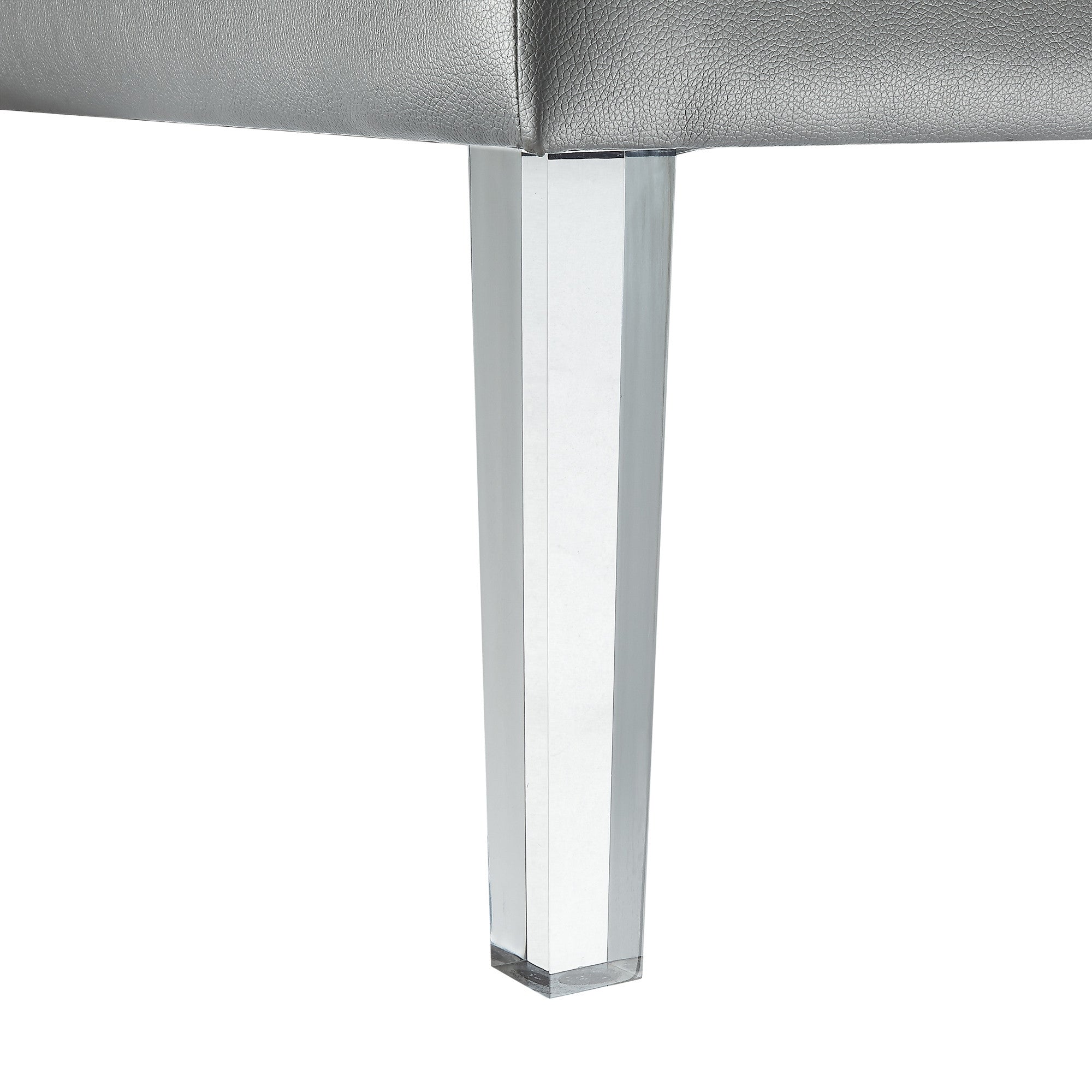 Silver Faux Leather And White And Clear Tufted Cocktail Ottoman 35"