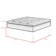 Silver Faux Leather And White And Clear Tufted Cocktail Ottoman 35