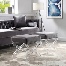 Grey Velvet And Clear Ottoman 18
