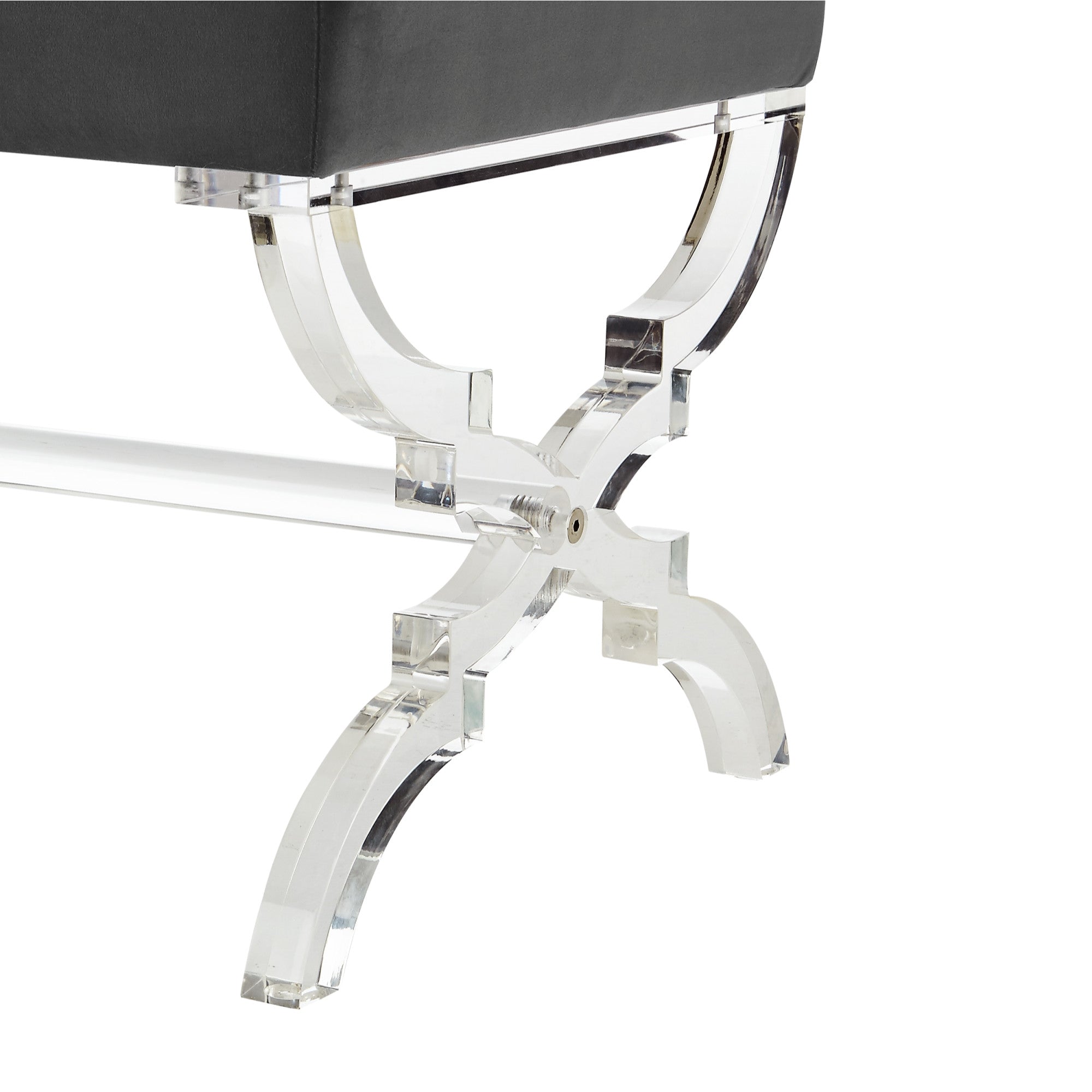 Grey Velvet And Clear Ottoman 18"