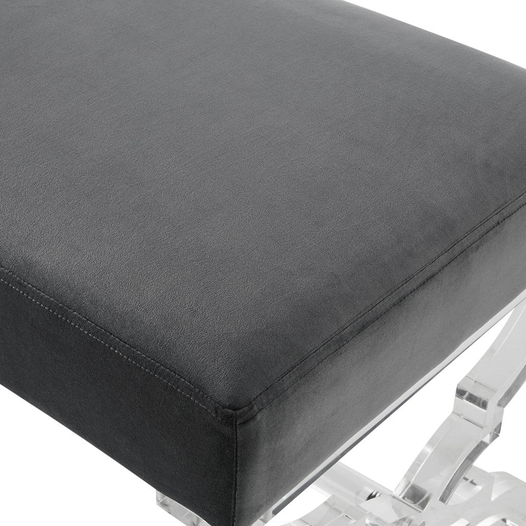 Grey Velvet And Clear Ottoman 18"