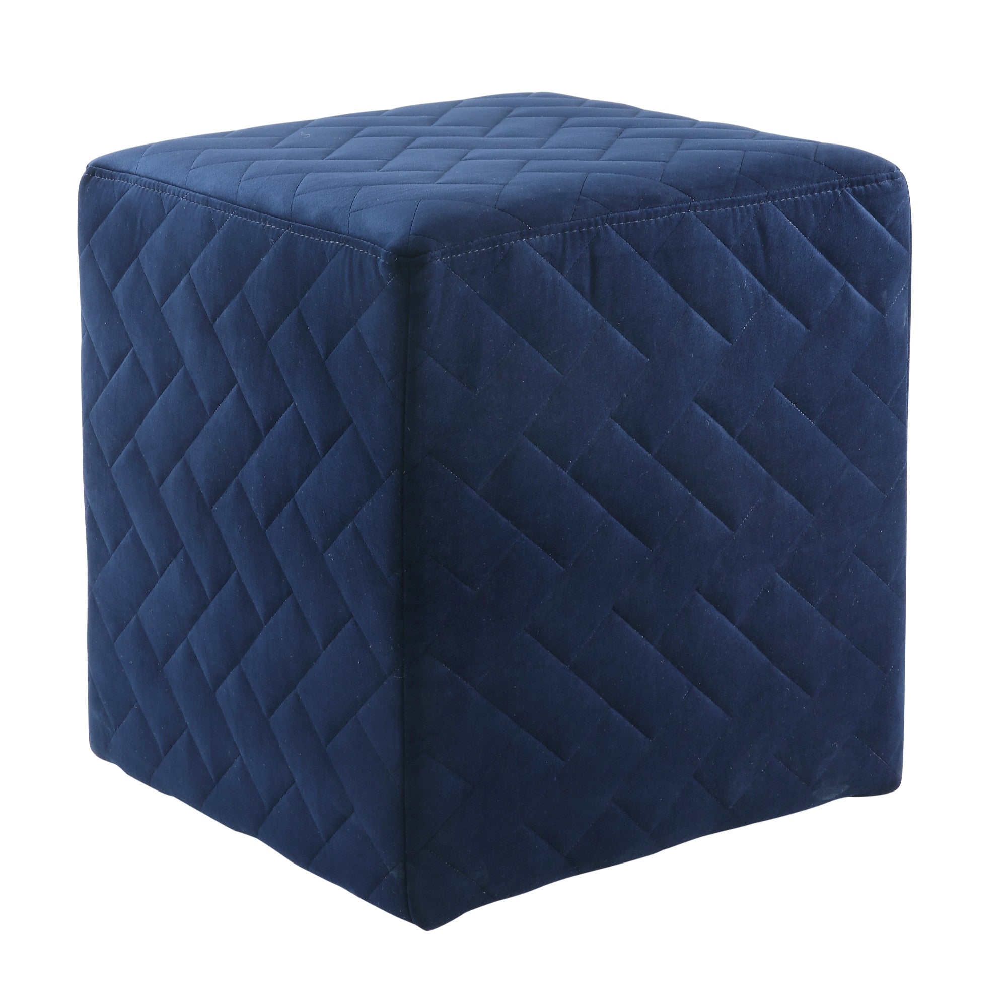 17" Navy Velvet Quilted Cube Ottoman