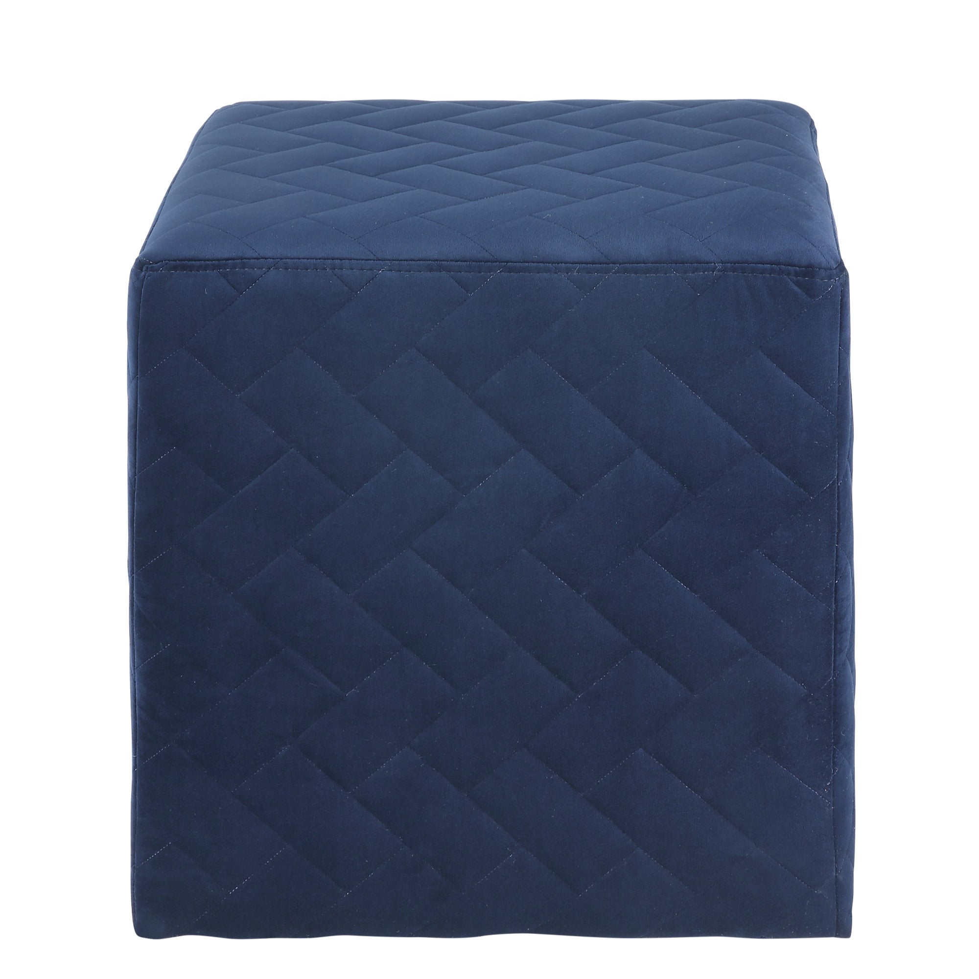 17" Navy Velvet Quilted Cube Ottoman