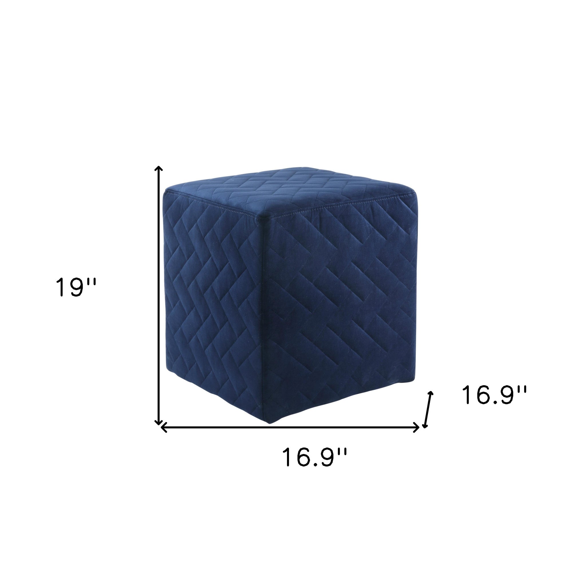 17" Navy Velvet Quilted Cube Ottoman