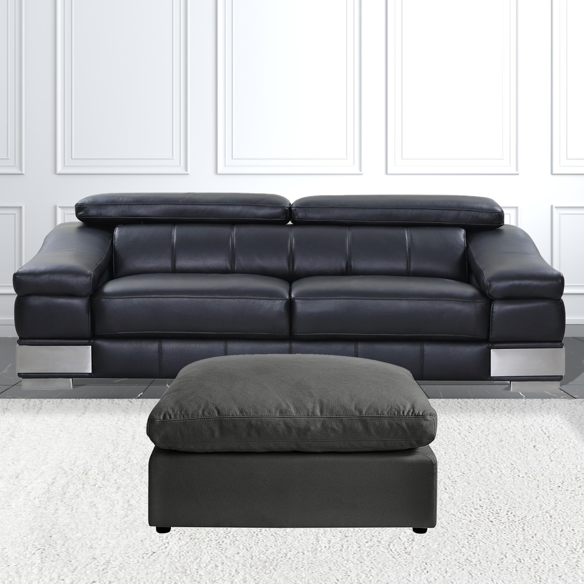 36" Charcoal 100% Linen With Black Ottoman