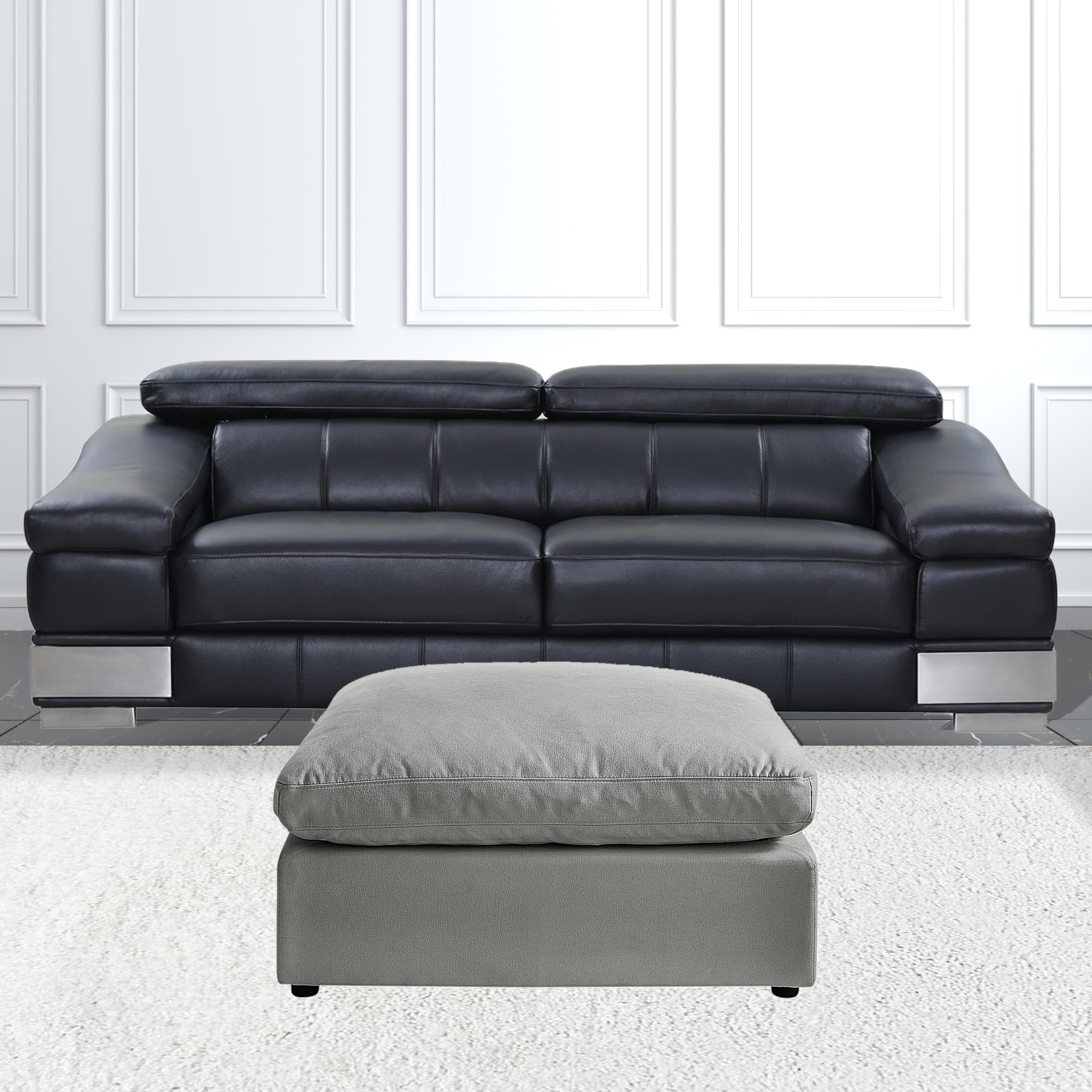 36" Grey 100% Linen With Black Ottoman