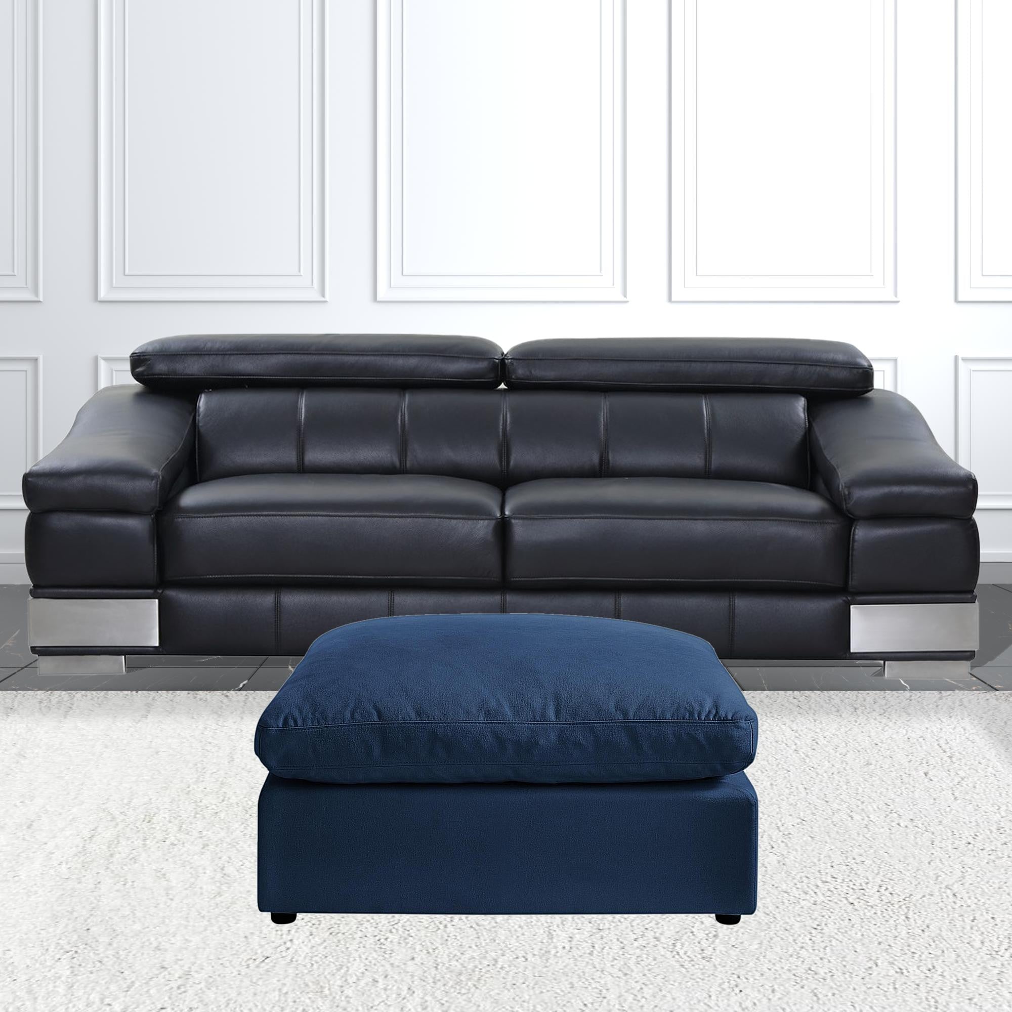 36" Navy 100% Linen With Black Ottoman